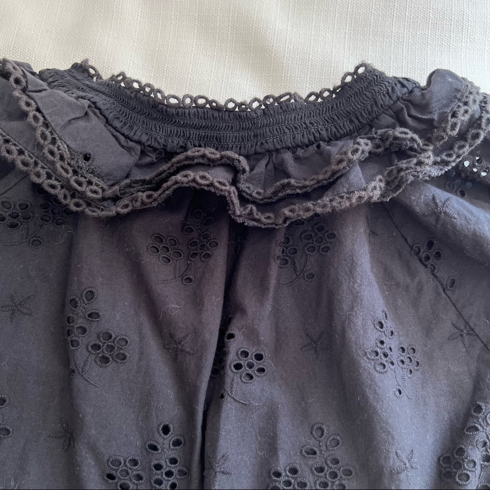 J Crew Solid Black Button-Front Eyelet Peasant To… - image 6